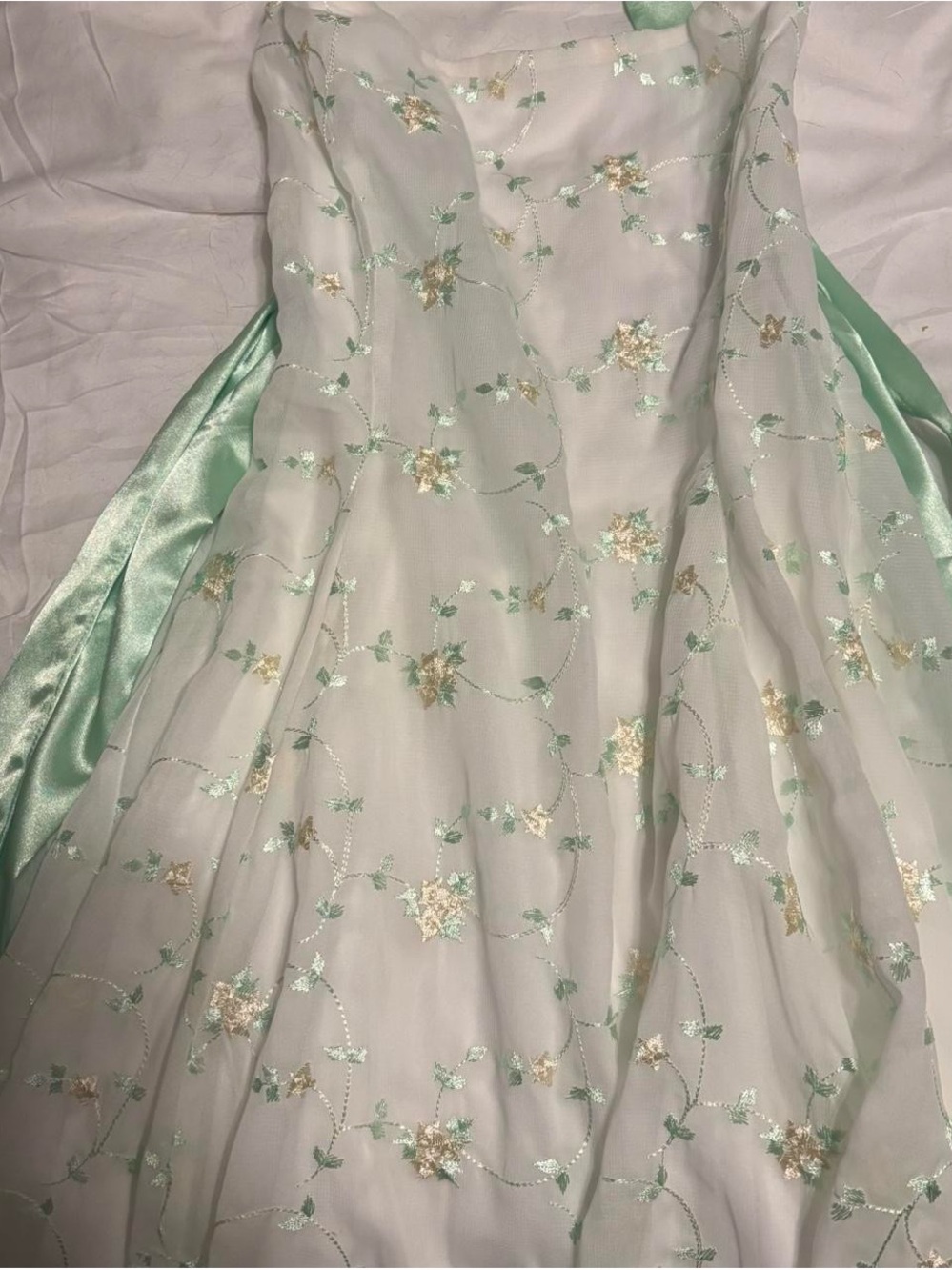 Lucy in the Sky Mint Green and Gold Floral Mini Dress
